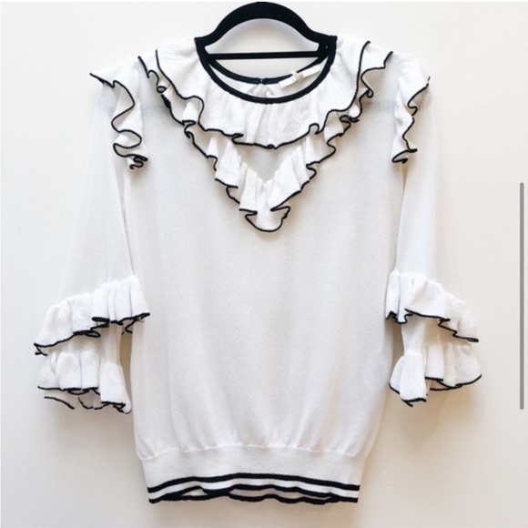 Maje Moreno Black/White Ruffle Knit Top - Picture 4 of 5